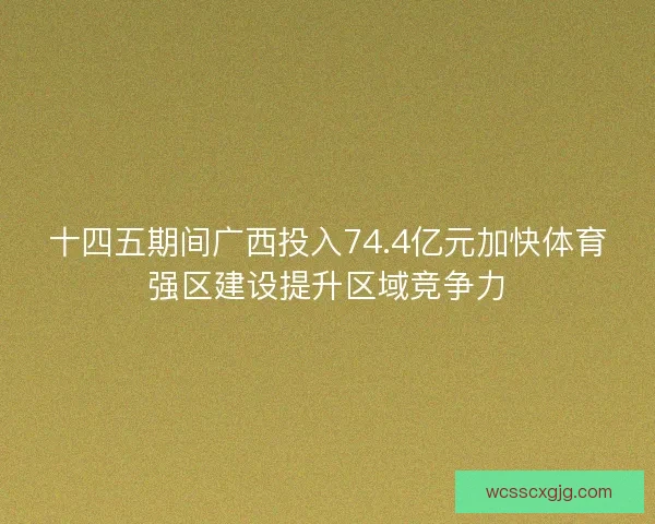 十四五期间广西投入74.4亿元加快体育强区建设提升区域竞争力